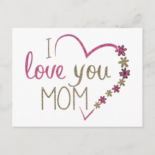 Postal Te Amo El Corazón Purpurina De Mamá