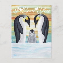 Te amo familia de pingüinos con pingüino bebé