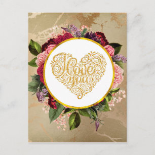 Postal Te Amo Fancy Golden Ornate Heart