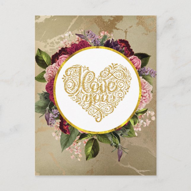 Postal Te Amo Fancy Golden Ornate Heart (Anverso)
