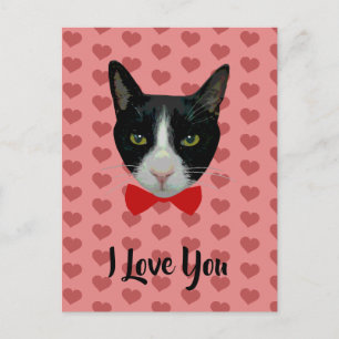 Postal Te amo - Gato de Tuxedo con corbata
