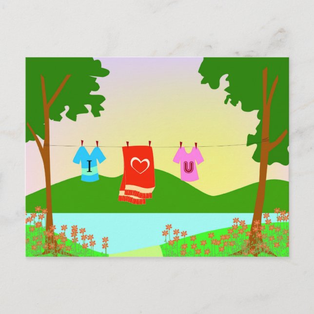 Postal Te Amo La Ropa En Una Línea De Ropa (Anverso)