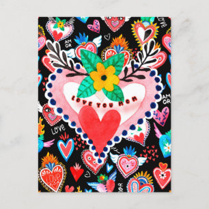 Postal Te amo, mamá, colorido corazón mexicano, Día de la