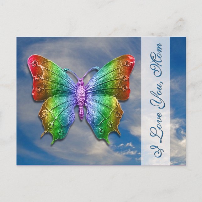 Postal Te Amo Mamá | Mariposa arcoiris para el Día de la  (Anverso)