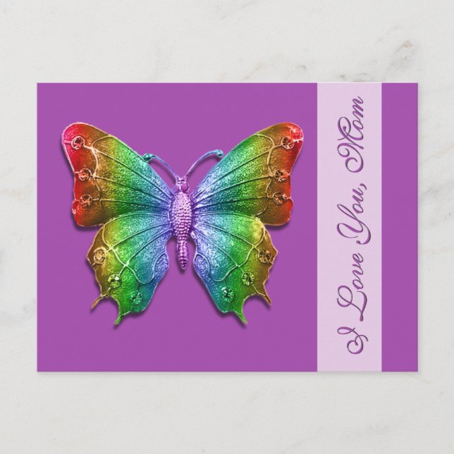 Postal Te amo mariposa arcoiris para el día de la madre (Anverso)