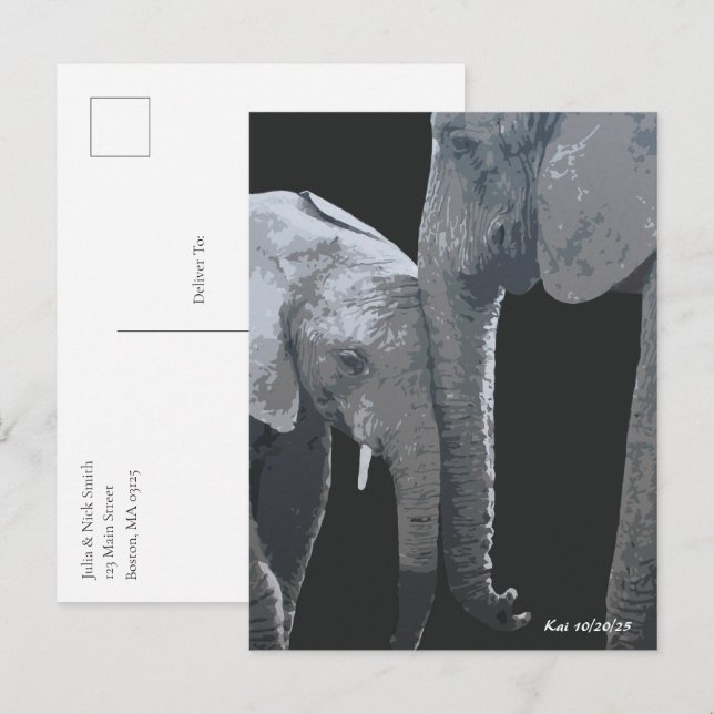 Postal Te Amo Más, Arte Original de Elefante (Anverso / Reverso)
