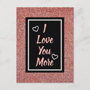 Postal Te Amo Más Purpurina Rosa Dorado