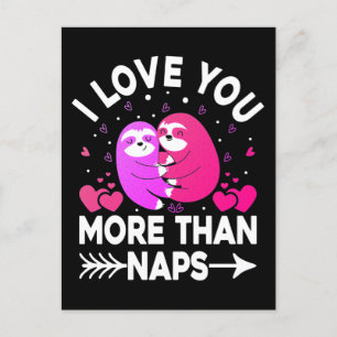 Postal Te Amo Más Que Siestas Perezosos Rosa y Morado