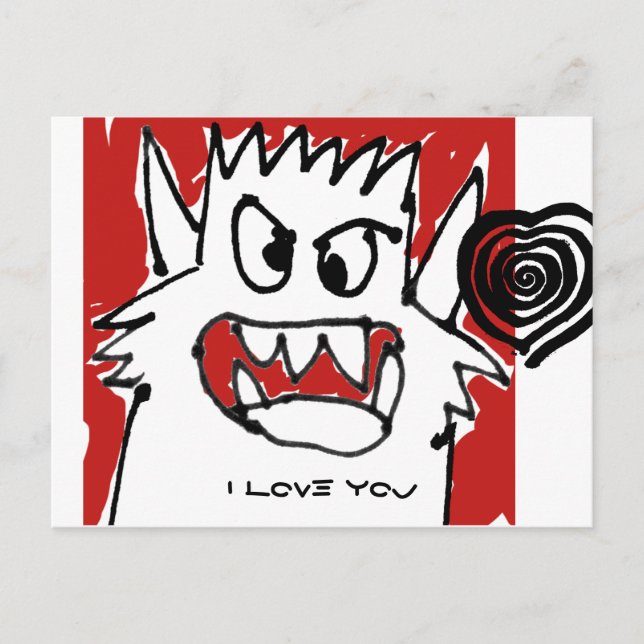 Postal Te Amo Mucho Monstruo De Personalizado Rojo (Anverso)