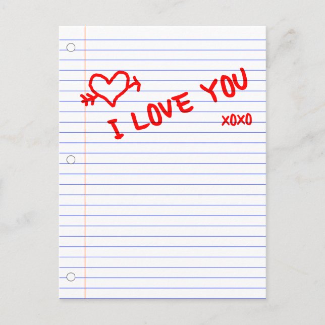 Postal te amo : papel de cuaderno (Anverso)