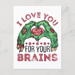 Postal Te Amo Por Tu Cerebro El día de San Valentín Zombi