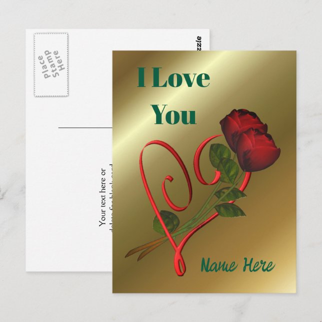 Postal Te Amo Rosas Rojas Corazón Personalizado (Anverso / Reverso)