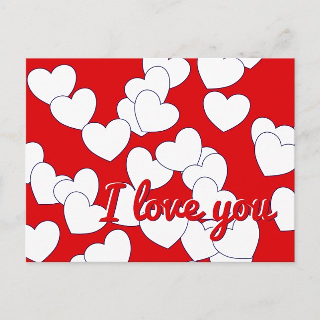 Postal 'Te amo' Texto editable, rojo, corazón blanco amor (Anverso)