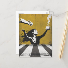 Postal Té con graffiti de arte callejero urbano conejo