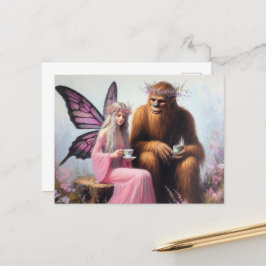 Postal Té con Sasquatch y el Hada