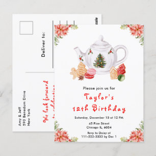 Postal Té de Navidad de Cumpleaños Fiesta Rojo
