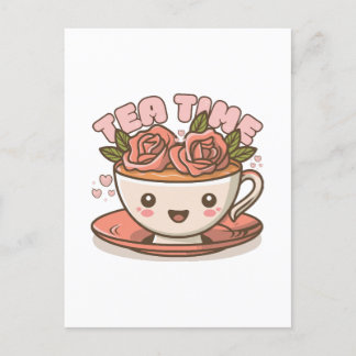Postal Té de Rosa Tiempo de Té Kawaii