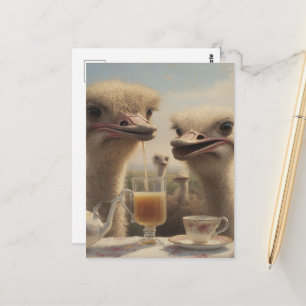 Postal Té divertido de avestruz surrealista