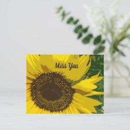 Postal Te echo de menos con un hermoso y único girasol