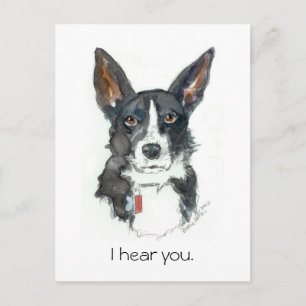 Postal “¡TE ESCUCHO!" Pintura de perro de orejas grandes 