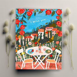 Postal Te extraño Almuerzo campestre para dos con arte de