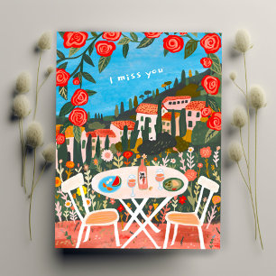 Postal Te extraño Almuerzo campestre para dos con arte de