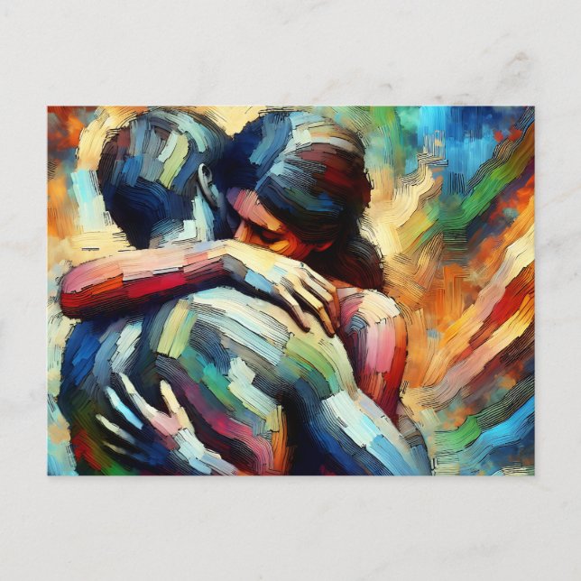 Postal Te extraño | Amantes abrazándose  (Anverso)