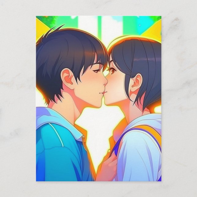 Postal Te Extraño | Beso de Anime (Anverso)