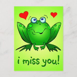 Postal Te Extraño Corazones De Rana Verde Aburrido