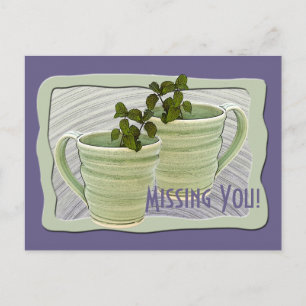 Postal Te extraño dos tazas verdes menta ramitas Foto per