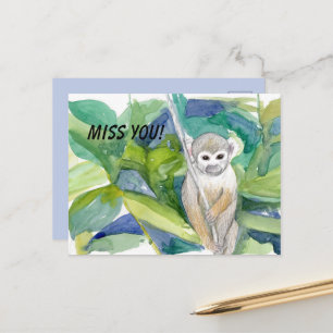 Postal Te Extraño Mono Selva Animal Hojas de Árbol Enreda