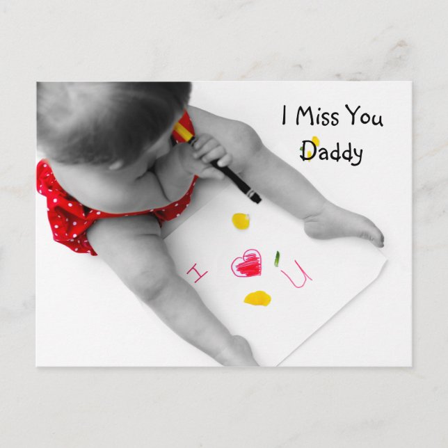 Postal Te Extraño Papi Te Amo Papá Con El Corazón Rojo (Anverso)