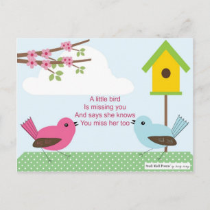 Postal Te extraño poema de una chica: Casa de pájaros y 2