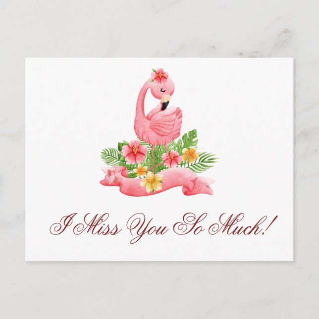 Postal Te Extraño Tanto Floral De Flamingo Rosa (Anverso)
