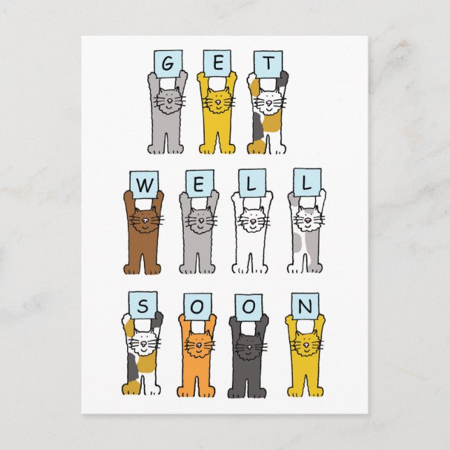 Postal Te pondrás bien pronto, gatos Personalizados. (Anverso)
