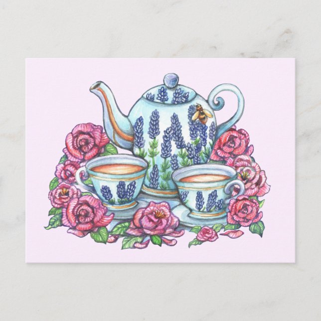 Postal Té Pot y Rosas (Anverso)