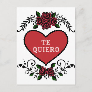 Postal Te quiero corazón antiguo y Rosas