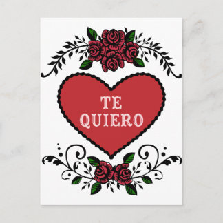 Postal Te quiero corazón antiguo y Rosas