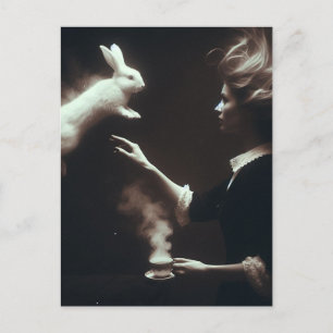 Postal Té Surrealista Con Arte Fantastico De Conejo Blanc