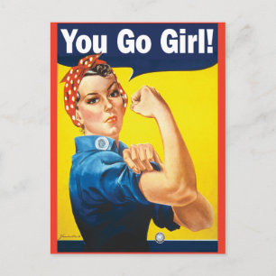 Postal Te vas Chica con el clásico Rosie el riveter