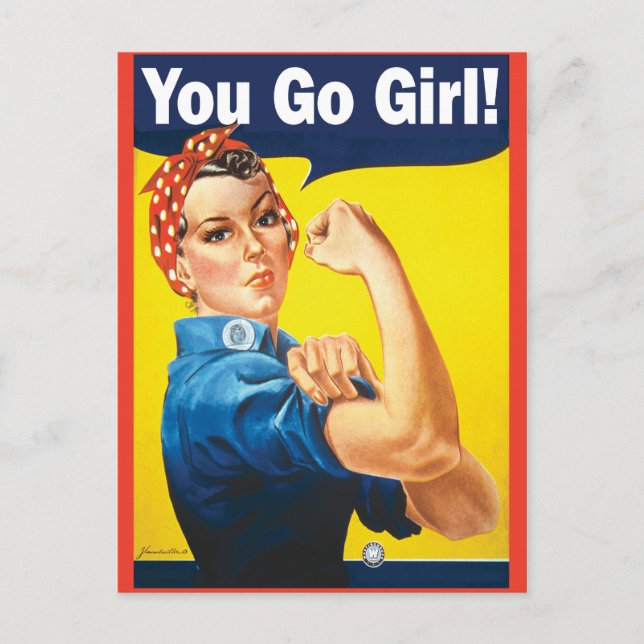 Postal Te vas Chica con el clásico Rosie el riveter (Anverso)