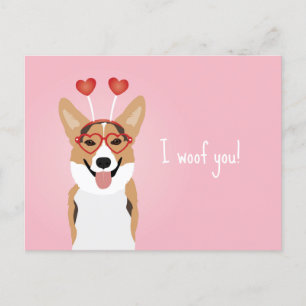 Postal Te Woof Corgi Dog Día de San Valentín