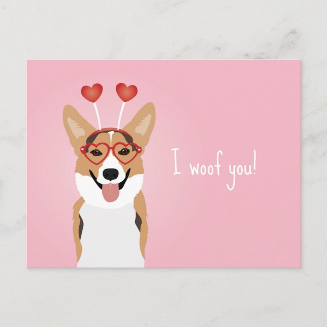 Postal Te Woof Corgi Dog Día de San Valentín (Anverso)
