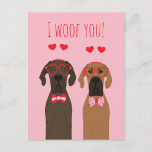 Postal Te Woof Día de San Valentín Great Dane Dogs