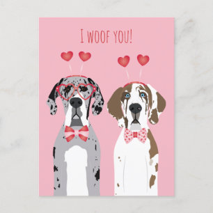 Postal Te Woof Great Dane Dogs Pink Red
