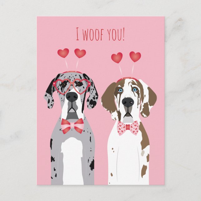 Postal Te Woof Great Dane Dogs Pink Red (Anverso)
