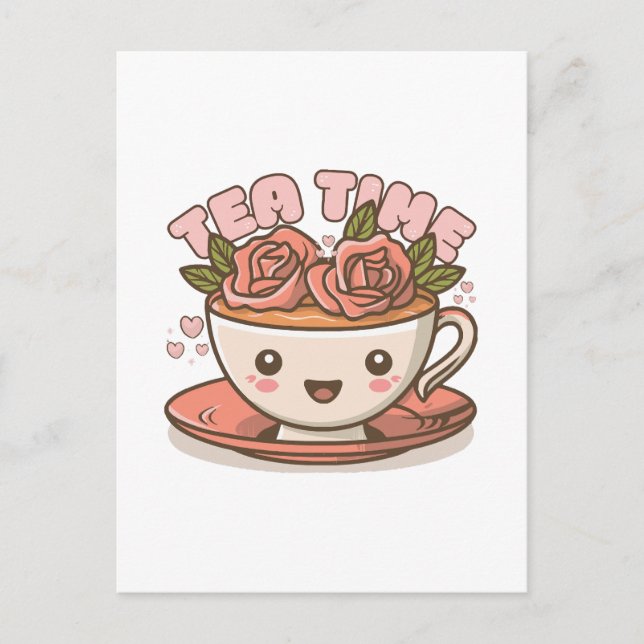 Postal Tea Time Rosa Tea Kawaii (Anverso)