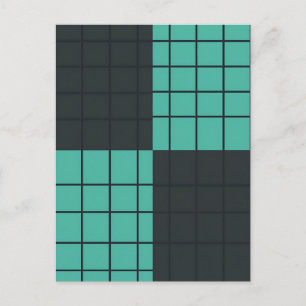 Postal Teal Gris Oscuro Patrón de Cuadrícula Modernista M