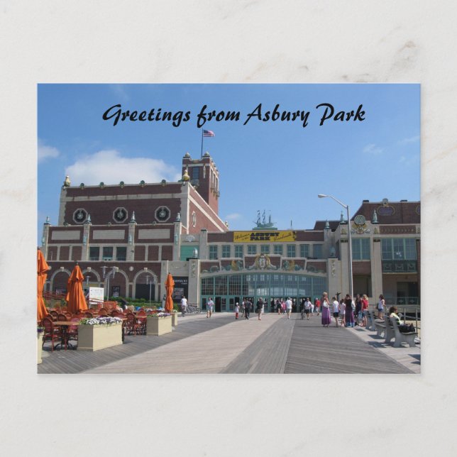Postal Teatro Asbury Park NJ Paramount, Saludos por... (Anverso)