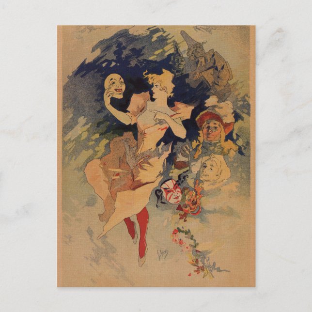 Postal Teatro de comedia de 1900 por Jules Chéret (Anverso)
